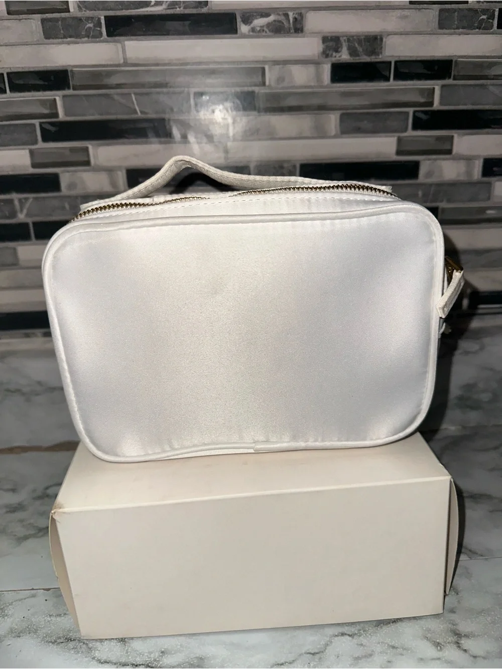 Prada White La Femme Milano Cosmetic Pouch with Gold Accents